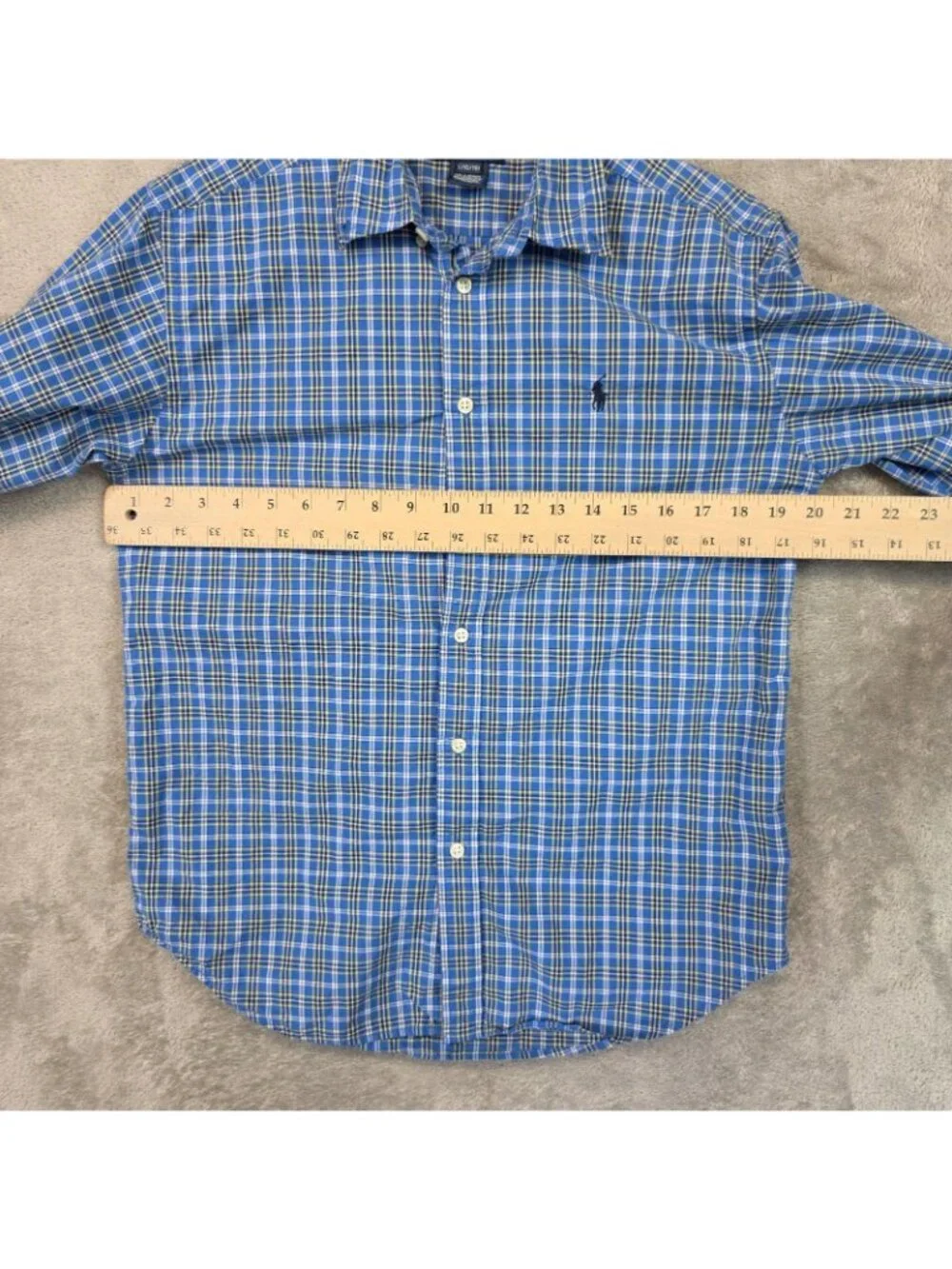 Ralph Lauren Shirt Boys Large 16/18 Blue Plaid Long Sleeve Button Up Casual